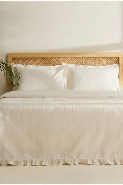 Maye 100% Cotton Ruffled Double Single Pique White