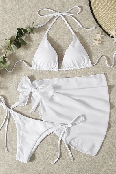 Pareolu Tie-Up 3-Piece Bikini Set (Removable Covered)