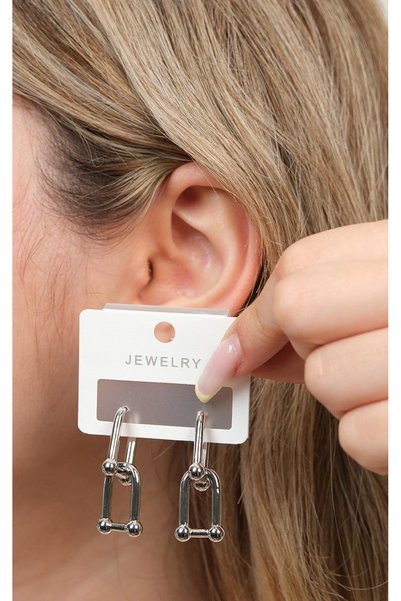 Gray Color Stainless Steel U-Link Dangle Women Earrings
