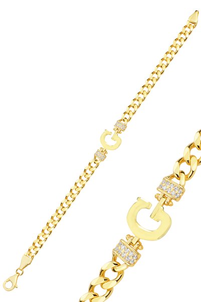 Silver Gold Gilded Zircon Stone Three-Dimensional Gourmet Chain Letter g Bracelet Sgtl12300Gold-G