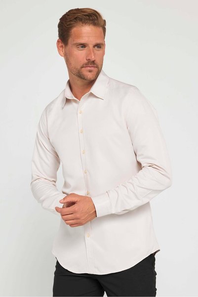 Slim Fit Long Sleeve Easy-Iron Sweat-Comfortable Tie-Down Collar Four Seasons Stone Color Men's Shirt