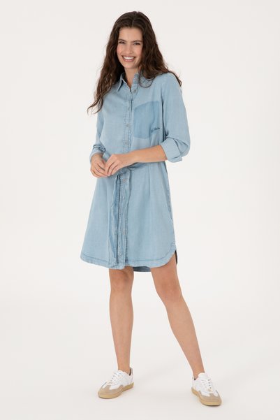 Women's Blue Belted Mini Length Jean Dress 50305573-Dn0022