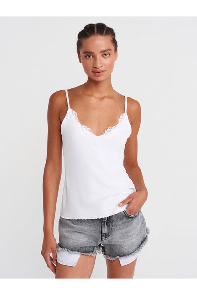 21066 Lace Ribbon Strap Top-White