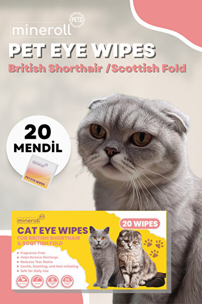 Влажни марамчиња за чистење очи за мачки, за British Shorthair и Scottish Fold, физиолошки серум, 20 парчиња