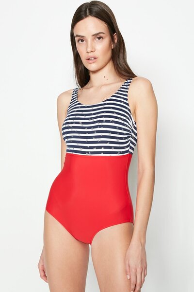 U Neck Swimsuit 7700 Navy blue/red