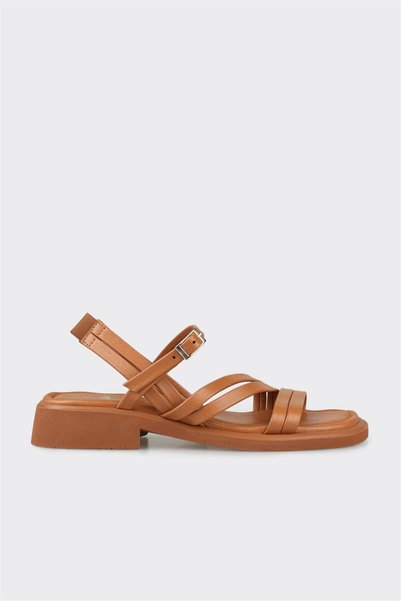 Tan Leather Women's Flat Sandals