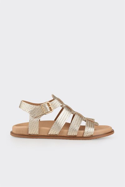 Gold Leather Women's Flat Sandals