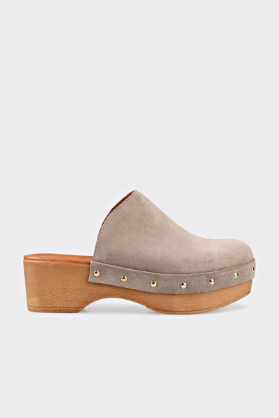 Beige Leather Women's Slippers