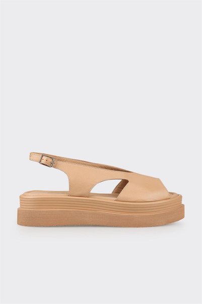 Natural Leather Women's Heeled Sandals