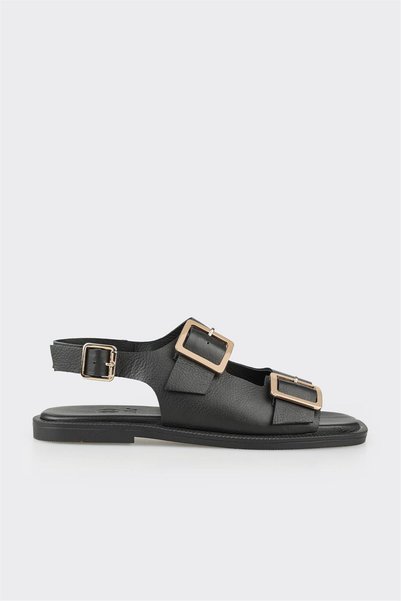 Black Leather Women's Sandals