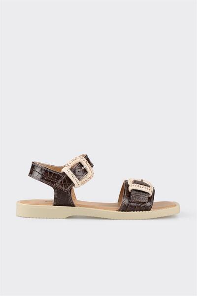 Brown Leather Women's Flat Sandals