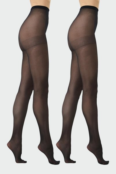 Thin Plus Size 40 Opaque 2-Piece Pantyhose Black/Black