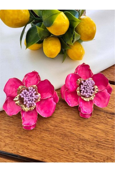 Fuchsia Lilac Large Layered Flower Earrings