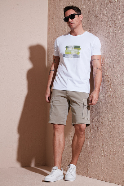 Stretch Cotton Regular Fit Normal Waist Cargo Pocket Shorts Men's Shorts 4510S79Milan