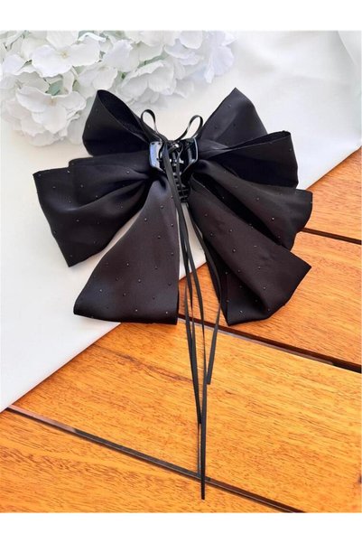 Black Satin Fabric Big Bow Latch Buckle