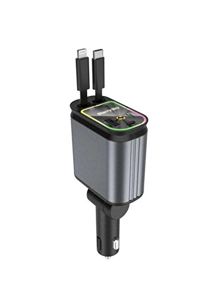 4-во-1 двоен USB приклучок за запалка, Type-C брзо полнење 66W, полнач за телефон во автомобил со повлекување