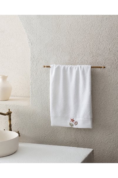 Ethe Embroidered 100% Cotton Face Towel - White - 50X76 cm
