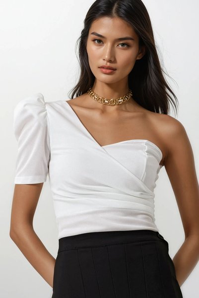 White One-Shoulder Detailed Blouse Alc-X11799
