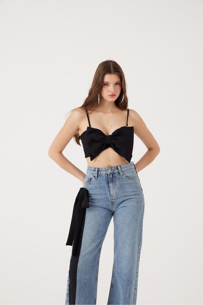 Ribbon Look Crop Jazmin Blouse Black
