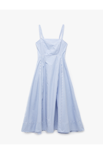 Cotton Sleeveless Square Neck Strap Midi Flared Dress