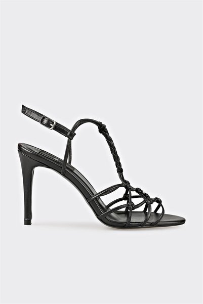 Black Leather Women's Heeled Sandals