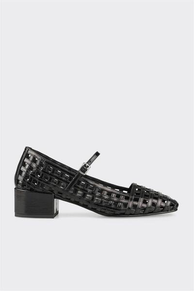 Black Leather Women's Heeled Shoes