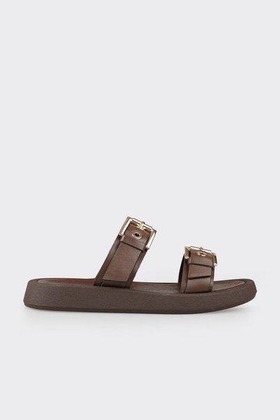 Brown Leather Women's Sports Slippers