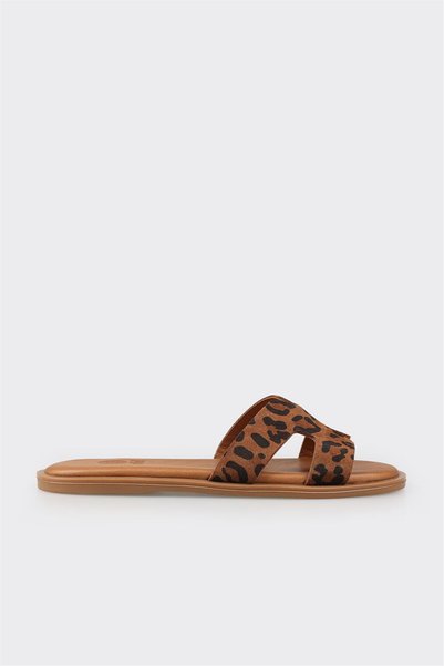 Tan Leather Women's Flat Slippers