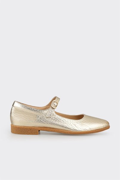 Gold Leather Women's Flat Shoes