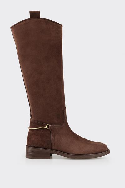 Brown Leather Women's Flat Boots