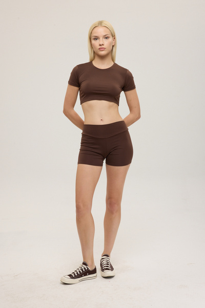 Comfort High Waist Shorts Leggings Brown