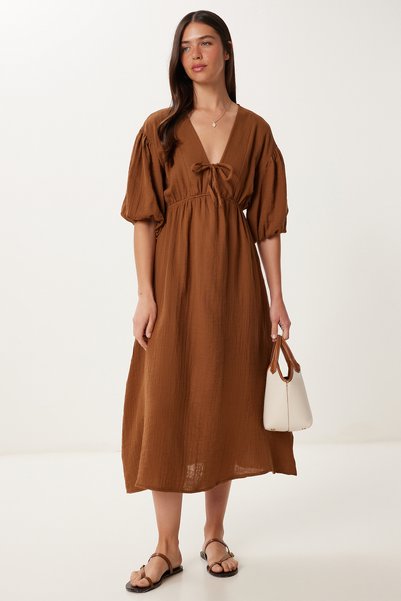 Light Transparent Muslin Dress Brown Lkb0014