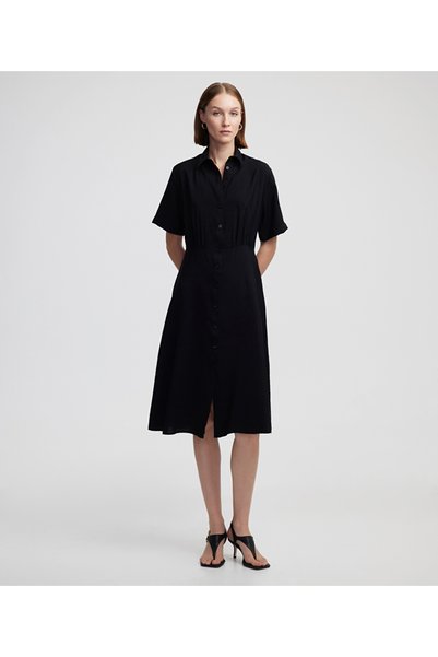 Shirt Collar Drawstring Dress
