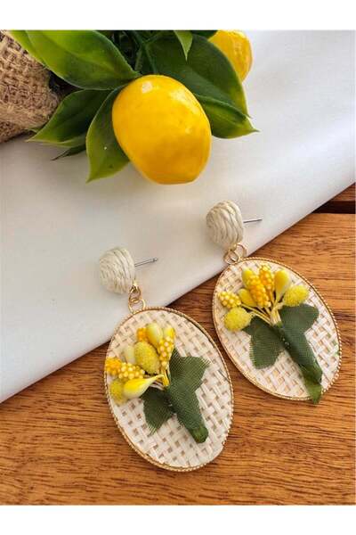 Yellow Floral Straw Earrings