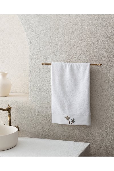 Palmy Embroidered 100% Cotton Face Towel - White - 50X76 cm