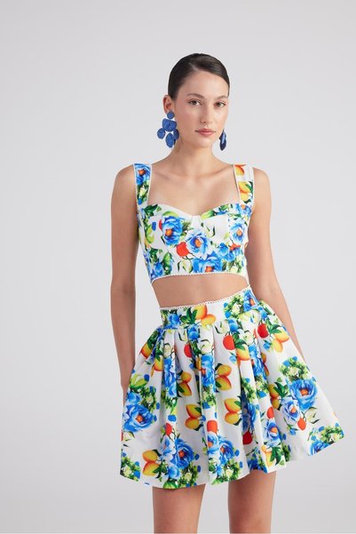 Gloplu Patterned Strap Ravello Bustier Blue