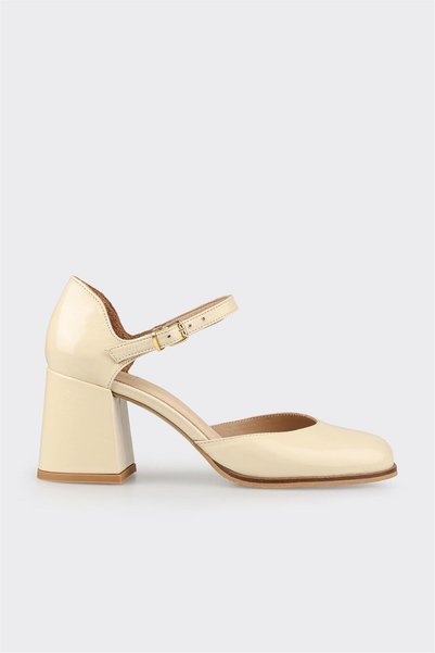 Ecru Leather Women's Heeled Shoes