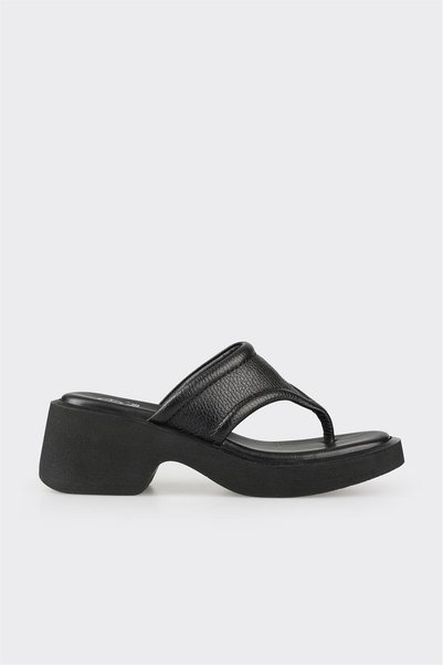 Black Leather Women's Daily Slippers