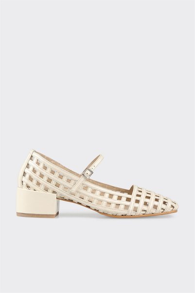 Beige Leather Women's Heeled Shoes
