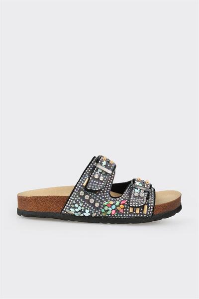 Black Leather Women's Slippers