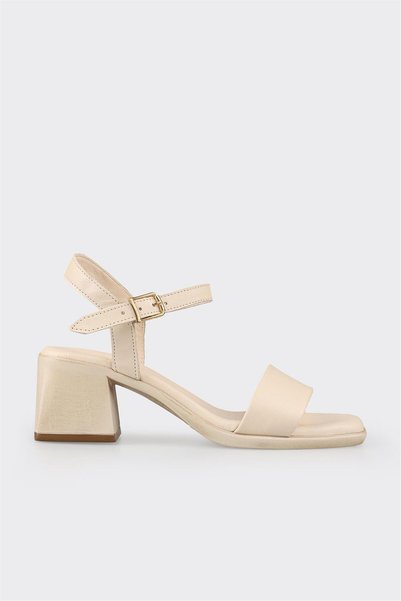 Ecru Leather Women's Heeled Sandals