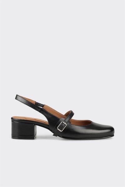 Black Leather Women's Heeled Shoes