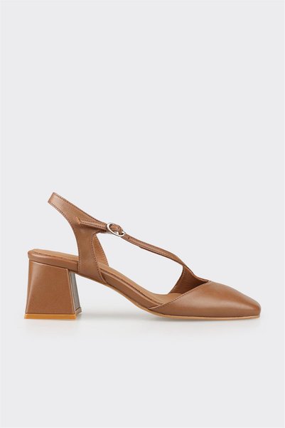 Tan Leather Women's Heeled Shoes