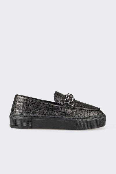 Black Leather Women's Casual Shoes