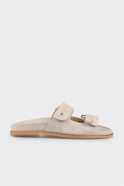 Beige Leather Women's Slippers