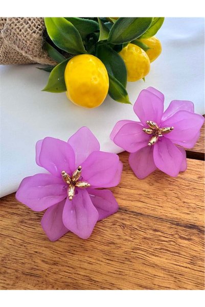 Purple Layered Big Flower Earrings