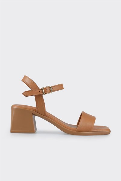 Tan Leather Women's Heeled Sandals
