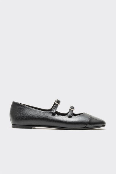 Black Leather Women's Ballerinas