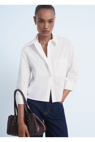 Crop Shirt with Strass Details