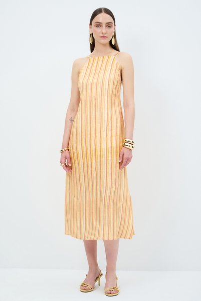 Halter Collar Linen Dress